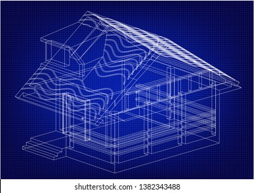White construction of house in the blue background