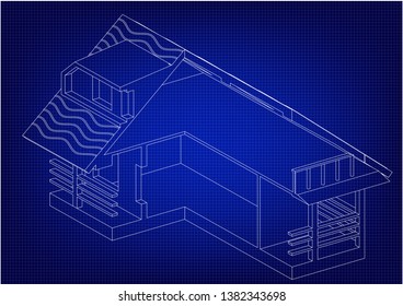 White construction of house in the blue background