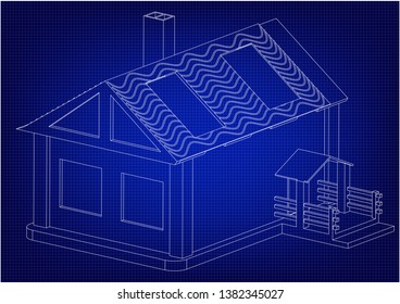 White construction of house in the blue background