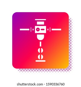 White Construction jackhammer icon isolated on white background. Square color button. Vector Illustration