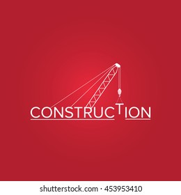 White construction logo design and crane with red background
