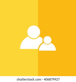 White contact people vector icon. Yellow background