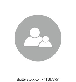 White contact people vector icon. Gray circle. Gray button
