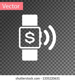 White Contactless payment icon isolated on transparent background. Smartwatch with nfc technology making wireless contactless transactions. Vector Illustration