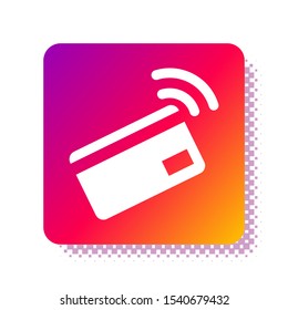 White Contactless payment with nfc card icon isolated on white background. Card with radio wave sign. Credit card payment. Square color button. Vector Illustration