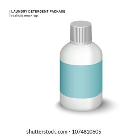 White container bottle with label. Laundry detergent package design. Chemical bottle isolated in vector illustration.