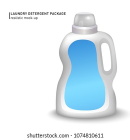 White container bottle with label. Laundry detergent package design. Chemical bottle isolated in vector illustration.