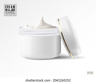 White container with cosmrtic cream on transparend background. Realistic vector, 3d illustration