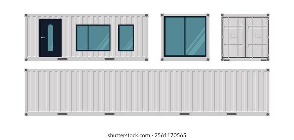 White container house. Vector illustration. Isolated on a white background.