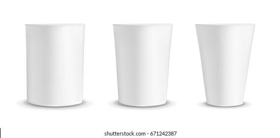 White container for ice cream or fast food. Packaging for popcorn and snack.