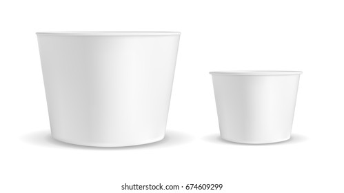 White container for ice cream or fast food. Packaging for popcorn and snack.