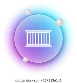 Icono blanco del envase aislado en el fondo blanco. Grúa levanta un contenedor con carga. Fondo de círculo degradado azul y púrpura. Vector