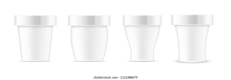 White container with metal cap for ice cream, food or cosmetic.