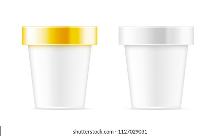 White container with metal cap for ice cream, food or cosmetic.