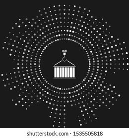 White Container on crane icon isolated on grey background. Crane lifts a container with cargo. Abstract circle random dots. Vector Illustration