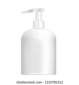 White container with soap dispenser isolated on white background.