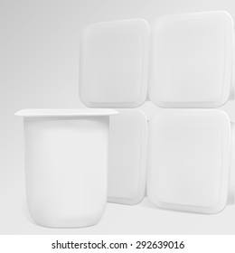 White containers for dairy products. Illustration contains gradient mesh. Any item can be easily removed.