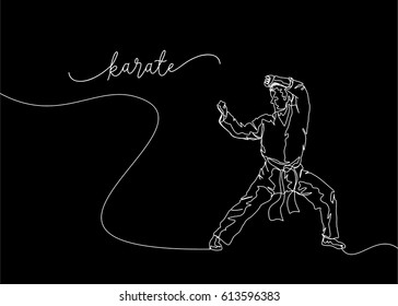 White Continuous Line Drawing or One Line Drawing of Karate Training