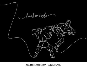 White Continuous Line Drawing or One Line Drawing of Taekwondo Training
