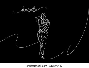 White Continuous Line Drawing or One Line Drawing of Karate Training