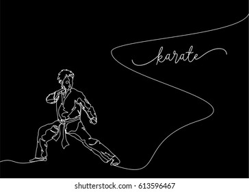 White Continuous Line Drawing or One Line Drawing of Karate Training