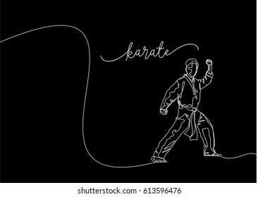 White Continuous Line Drawing or One Line Drawing of Karate Training