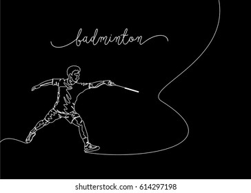 White Continuous Line Drawing or One Line Drawing of Badminton Player