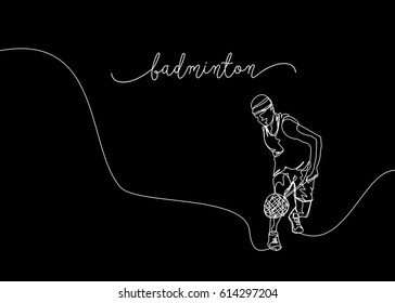 White Continuous Line Drawing or One Line Drawing of Badminton Player