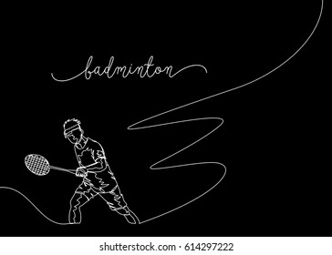 White Continuous Line Drawing or One Line Drawing of Badminton Player