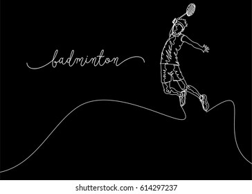 White Continuous Line Drawing or One Line Drawing of Badminton Player