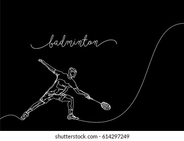 White Continuous Line Drawing or One Line Drawing of Badminton Player