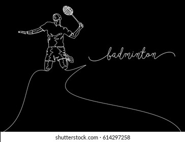 White Continuous Line Drawing or One Line Drawing of Badminton Player