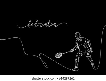White Continuous Line Drawing or One Line Drawing of Badminton Player