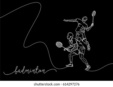 White Continuous Line Drawing or One Line Drawing of Badminton Player