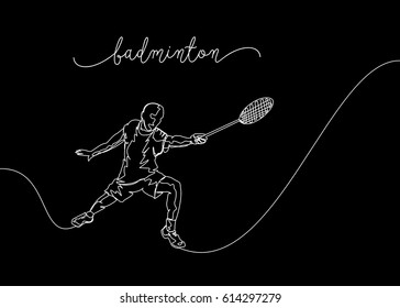 White Continuous Line Drawing or One Line Drawing of Badminton Player