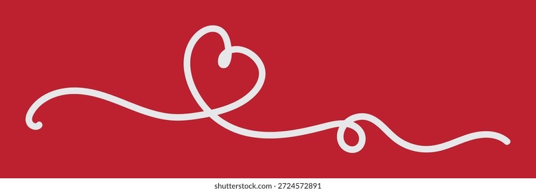Weiße durchgehende Linie Herz auf rotem Hintergrund, Vektorgrafik für Valentinstag und romantische Feiern. Ideal für Banner, Poster, Karten und Werbeangebote zum Thema Liebe.