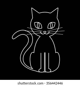 White contour of cat isolated on black background. EPS 8