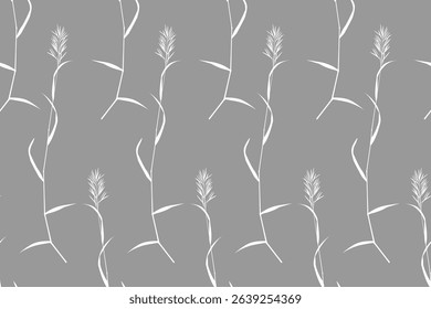 White contour drawing of grass on a grey background. Seamless pattern under clipping mask, convenient for editing. The background color can be easily replaced. Background for paper, cover, textile.