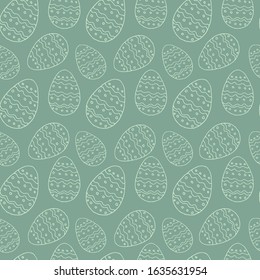 White contour eggs pattern on mint background, vector easter illustration for design and decor, prints, fabrics, wrapping paper