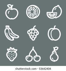 White contour fruits web icons on grey