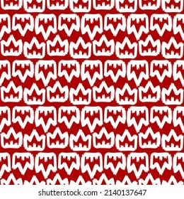 White contour linear ink crowns isolated on red background. Cute monochrome royal seamless pattern. Vector simple flat graphic hand drawn illustration. Texture.