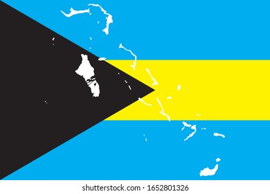 white contour map of Bahamas on national flag backgroud