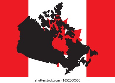 white contour map of Canada on national flag backgroud