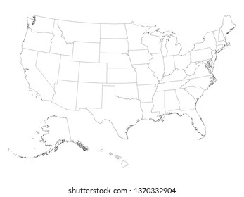 White Contour Map of Federal States of the United States of America