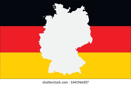 White contour map of Germany on National flag background