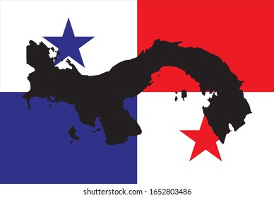white contour map of Panama on national flag backgroud