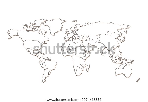 A white contour map of\
the world in a linear style. Border countries.Vector illustration.\
