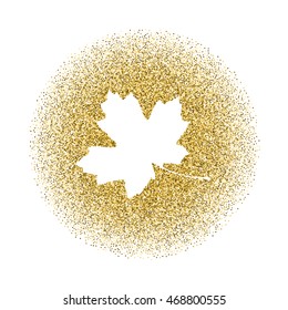 white contour of marple leaf on gold glitter vector background