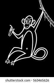 White contour monkey on a black background