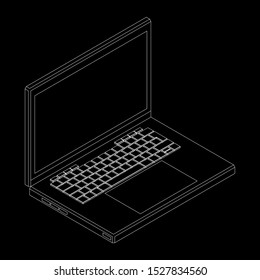 White contour on black background of an isometric laptop